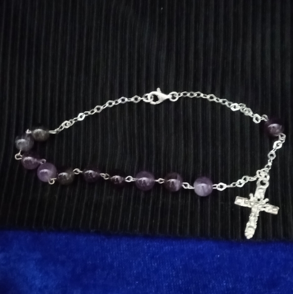 925 amethyst rosary bracelet with crucifix - Picture 7 of 13